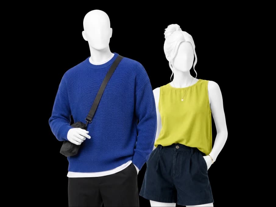 Two people dressed in the Bright Winter palette