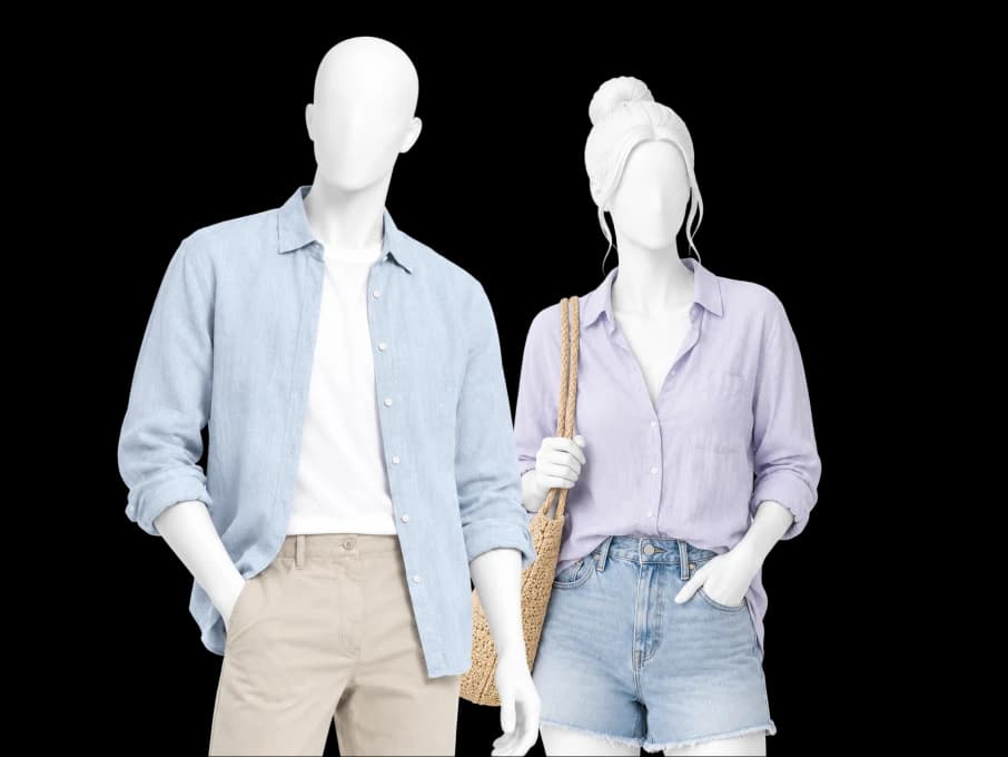 Two people dressed in the Light Summer palette