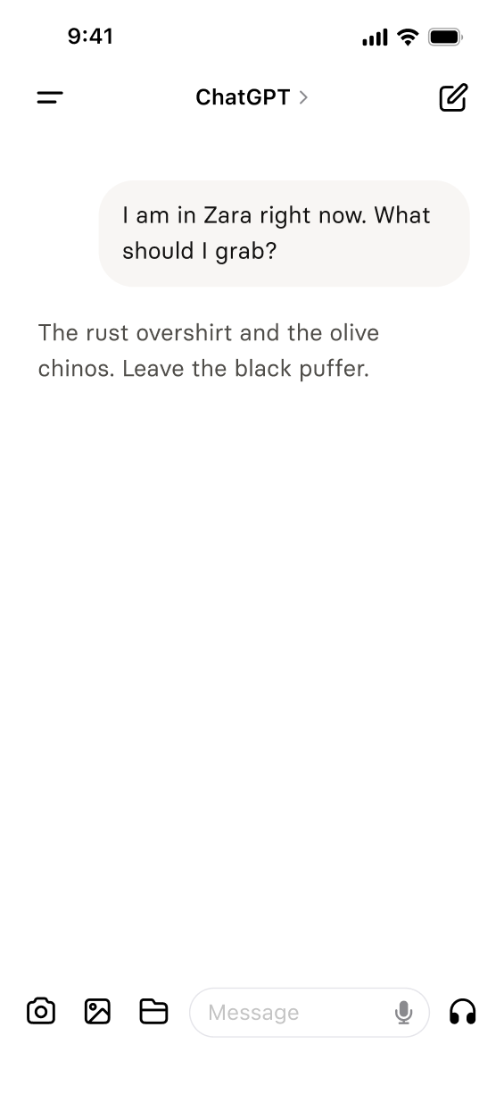 Asked: I am in Zara right now. What should I grab? Answered: The rust overshirt and the olive chinos. Leave the black puffer.