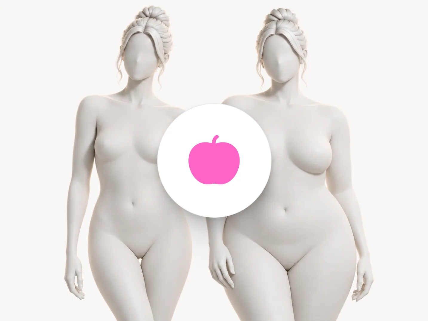 Dos maniquíes de distinta complexión con las mismas proporciones de tipo Manzana