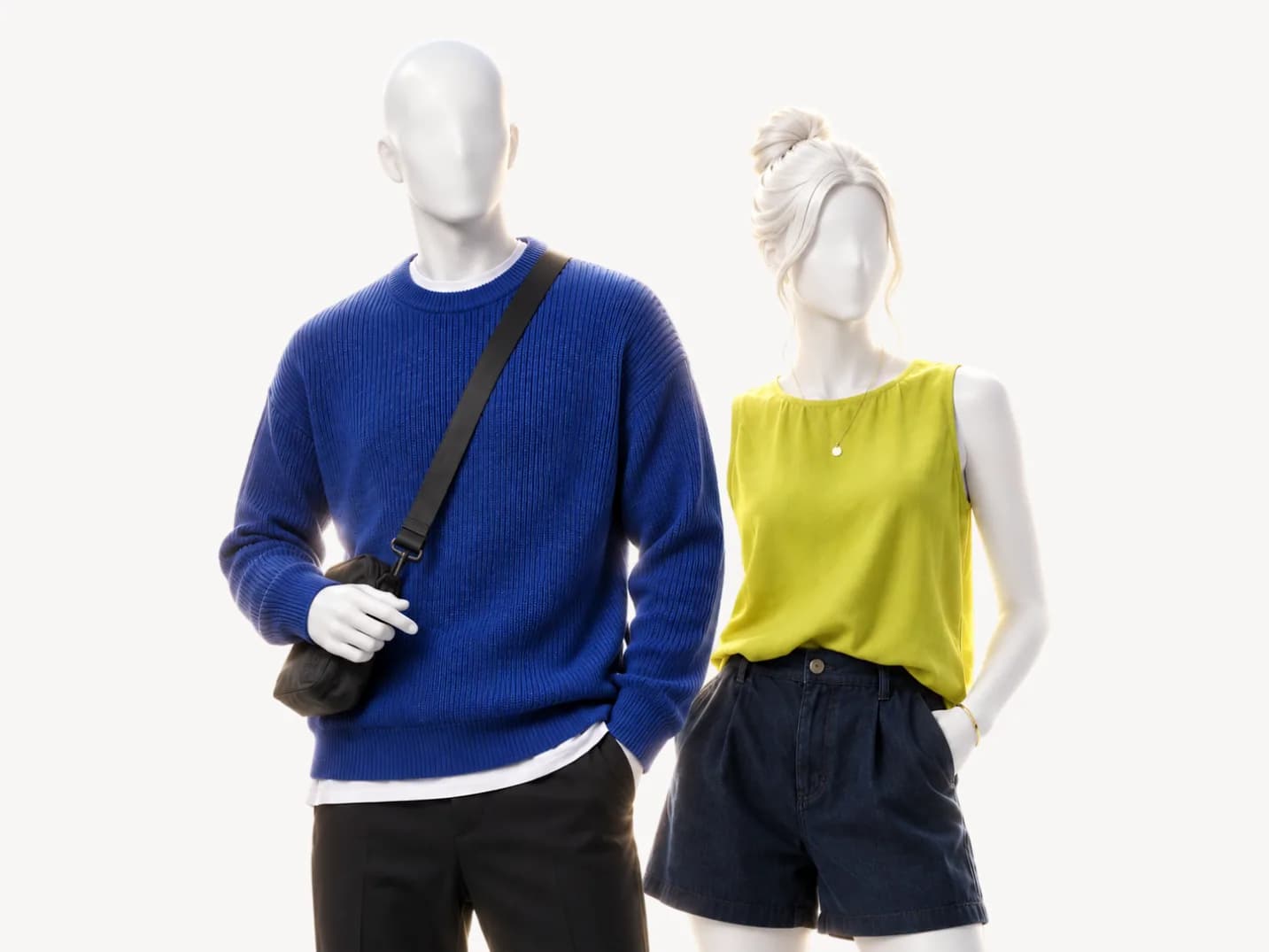 Looks en los colores de Bright Winter sobre dos maniquíes
