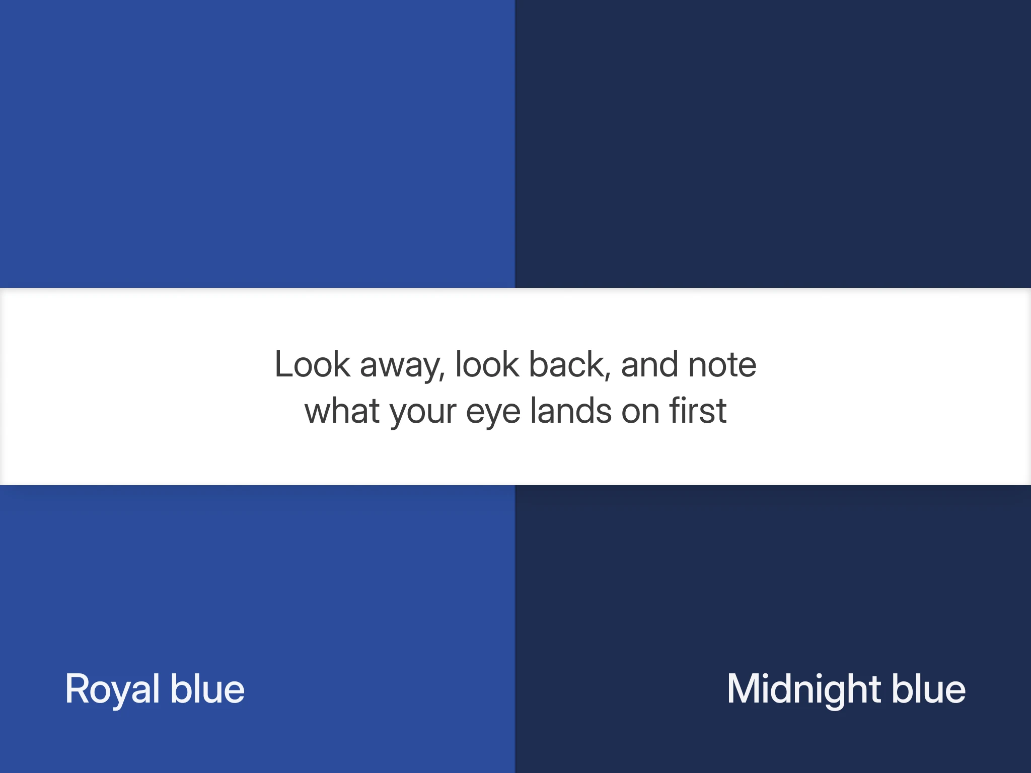 Royal blue against midnight blue on one white band, the home test for Bright Winter and Deep Winter, note where your eye lands first