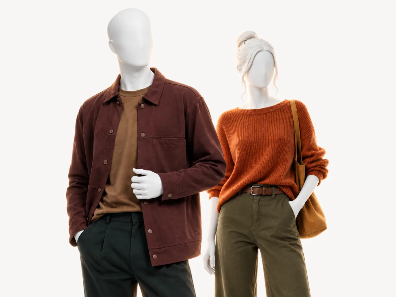 Looks en los colores de Dark Autumn sobre dos maniquíes