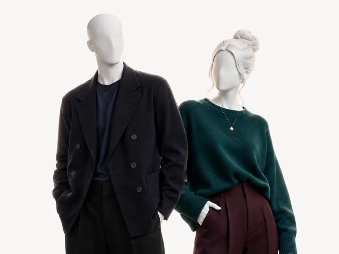 Looks en los colores de Dark Winter sobre dos maniquíes