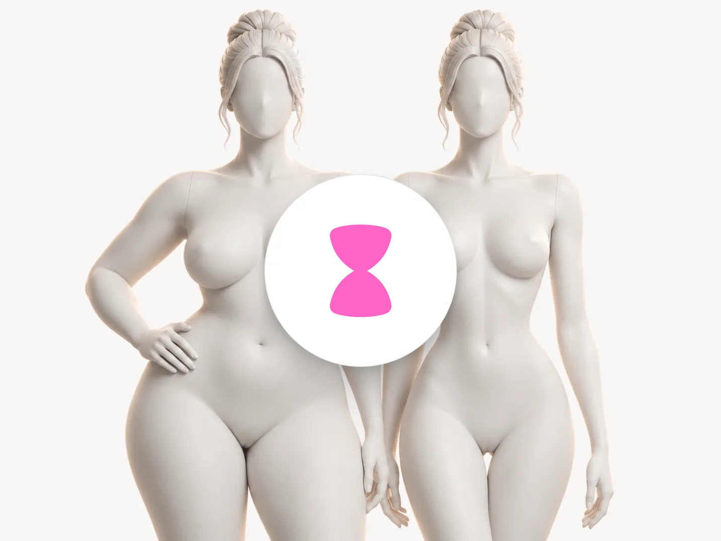 Dos maniquíes de distinta complexión con las mismas proporciones de tipo Reloj de arena