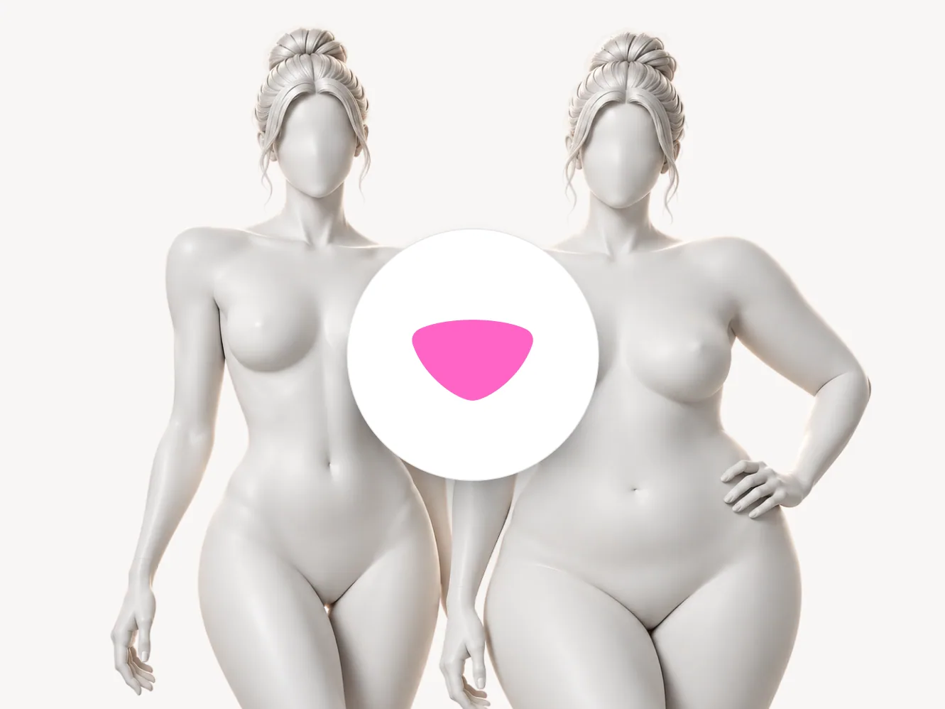 Dos maniquíes de distinta complexión con las mismas proporciones de tipo Triángulo invertido