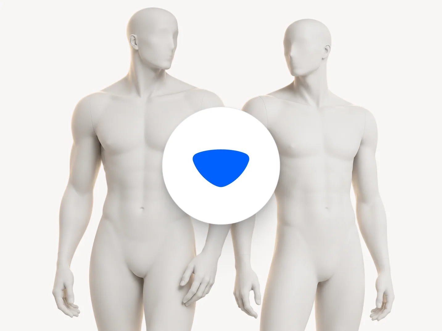 Dos maniquíes masculinos de distinta complexión con las mismas proporciones de tipo Triángulo invertido