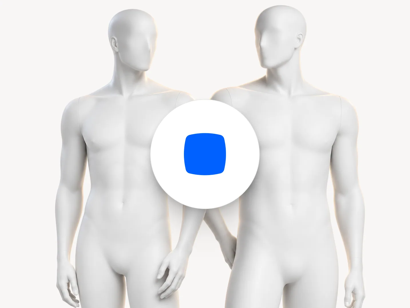 Dos maniquíes masculinos de distinta complexión con las mismas proporciones de tipo Rectángulo