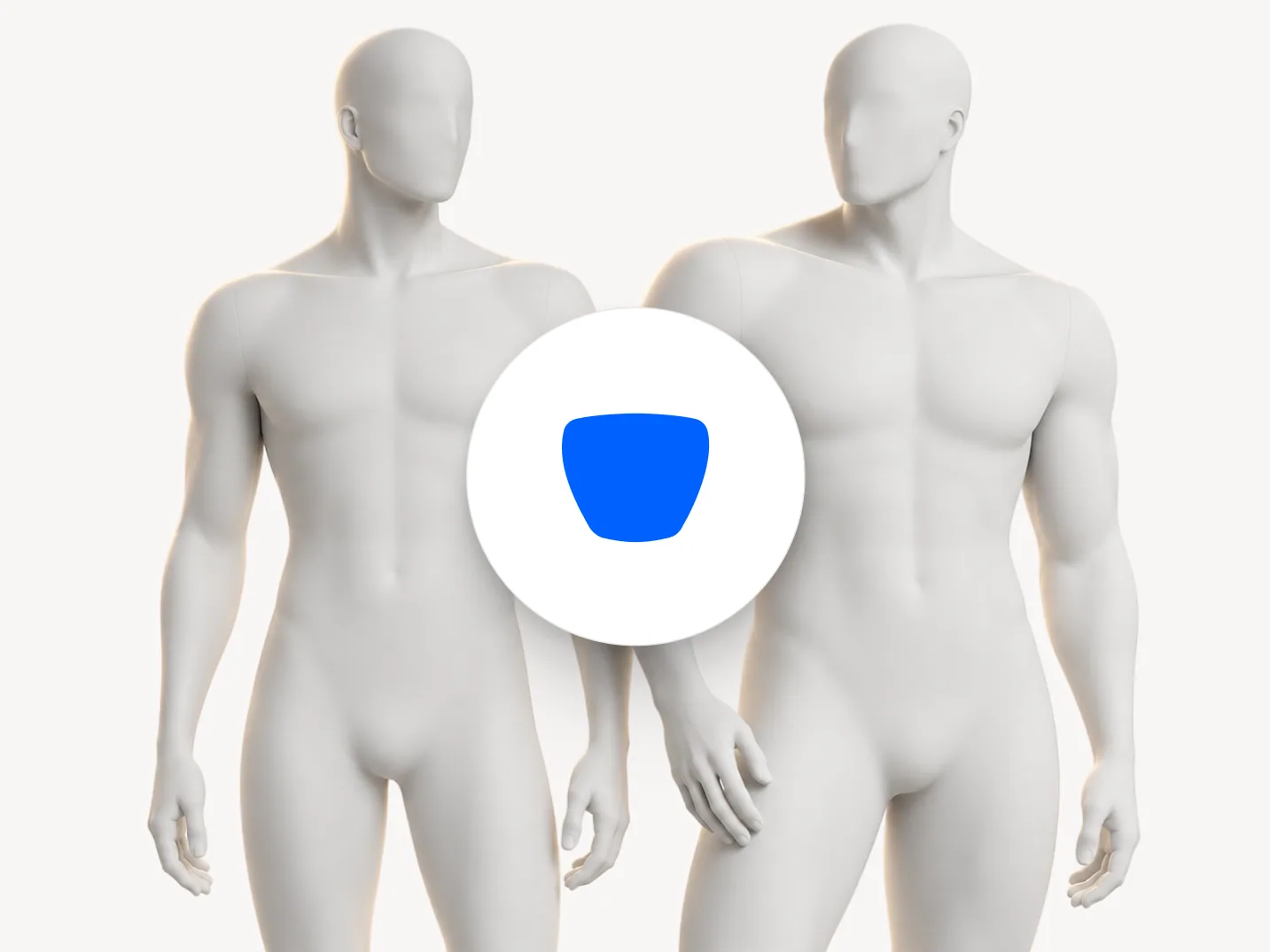 Dos maniquíes masculinos de distinta complexión con las mismas proporciones de tipo Trapecio