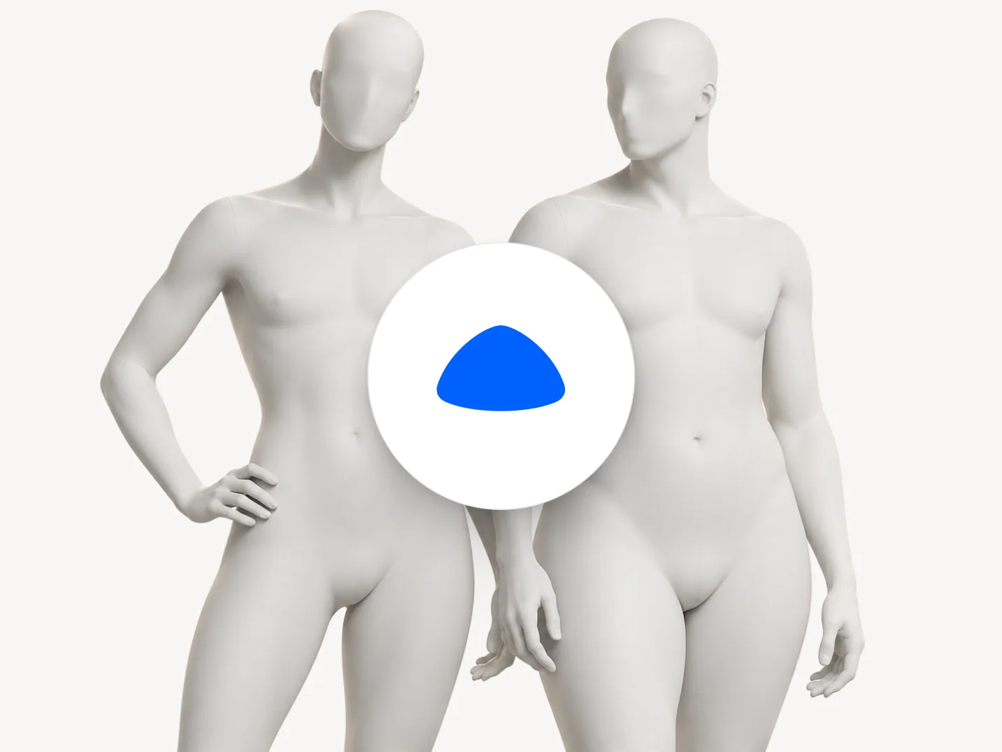 Dos maniquíes masculinos de distinta complexión con las mismas proporciones de tipo Triángulo