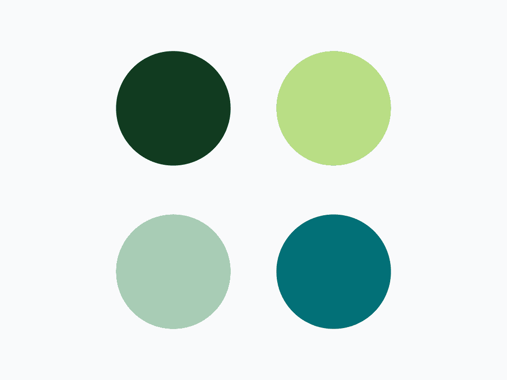 Four versions of green: a deep forest, a light yellow-green, a muted sage, and a cool teal.