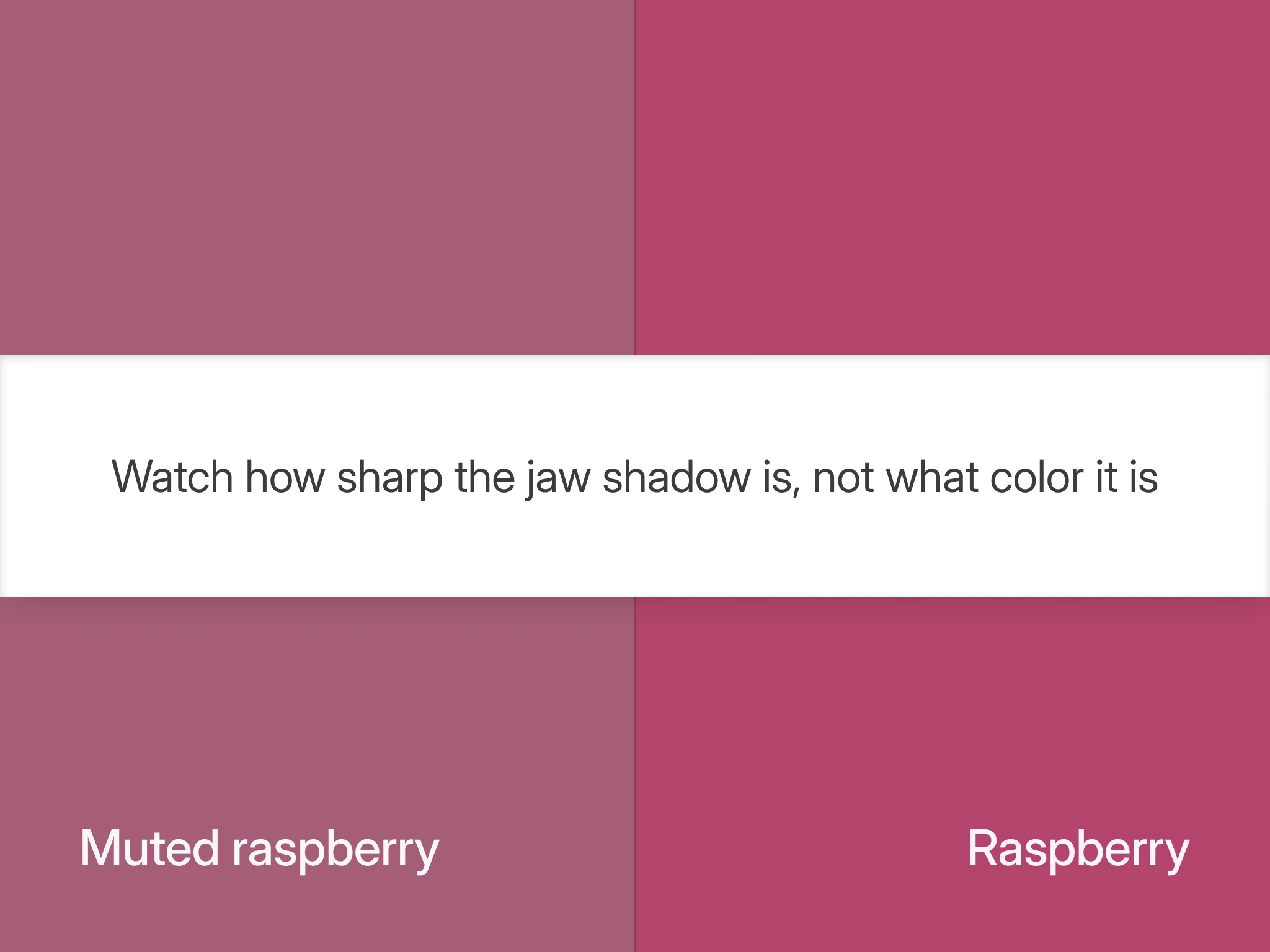 Muted raspberry against clear raspberry on one white band, the home test for Soft Summer and True Summer