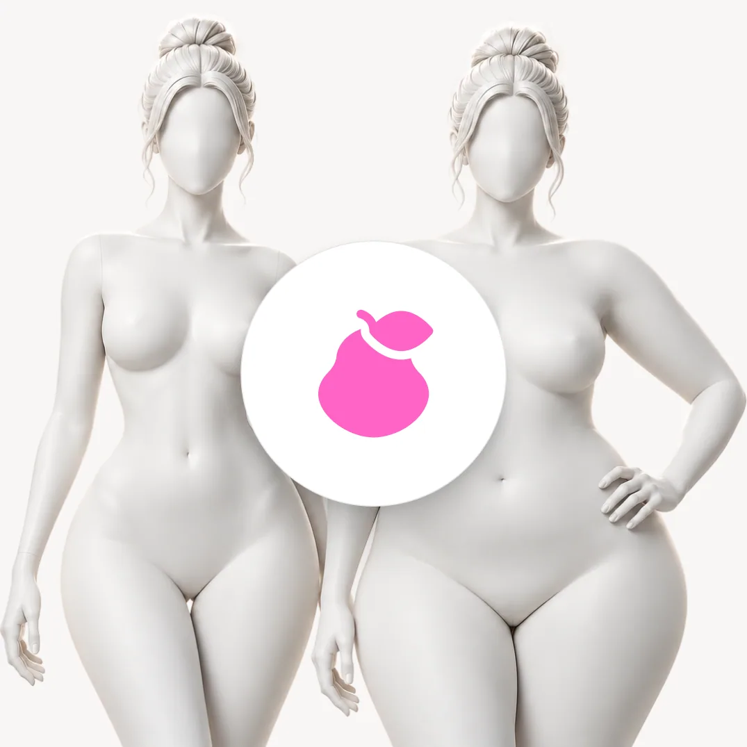 Dos figuras de mujer con el tipo de cuerpo Pera