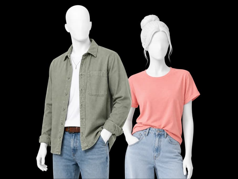 Two people dressed in the Light Spring palette